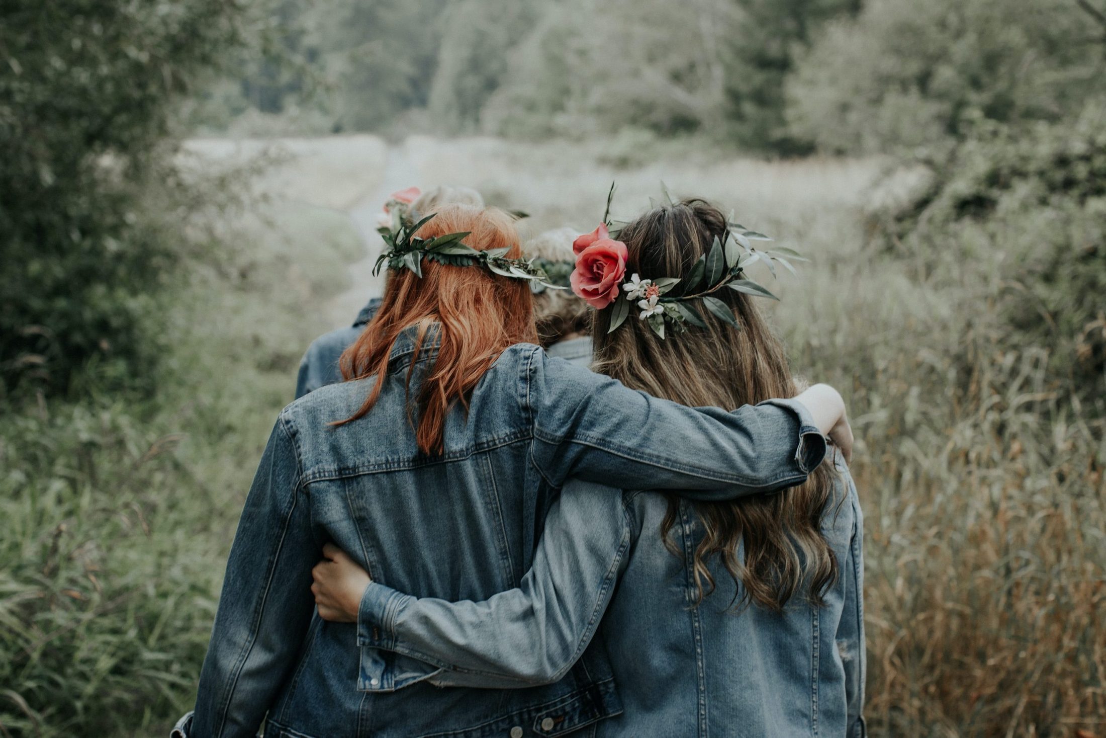 bridesmaids in denim jackets
