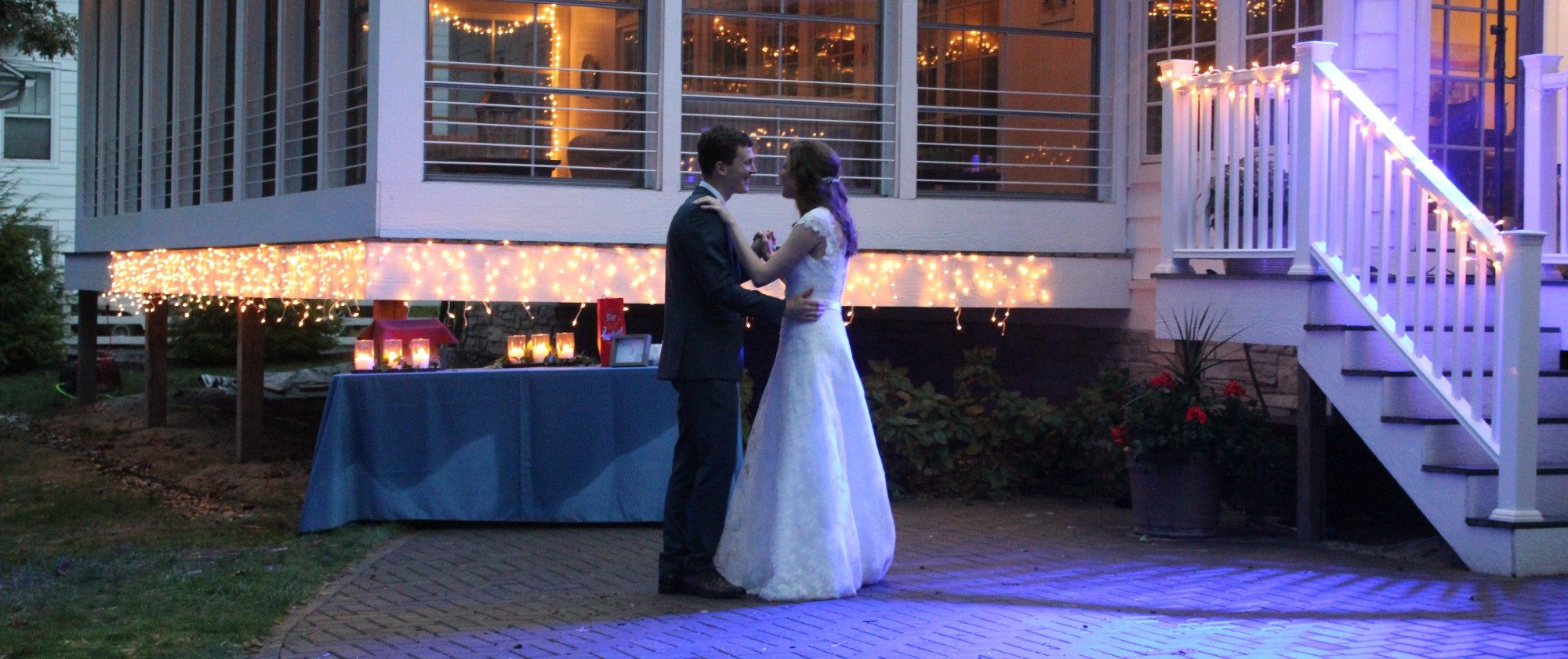bride and groom dancing at wedding in grand beach michigan