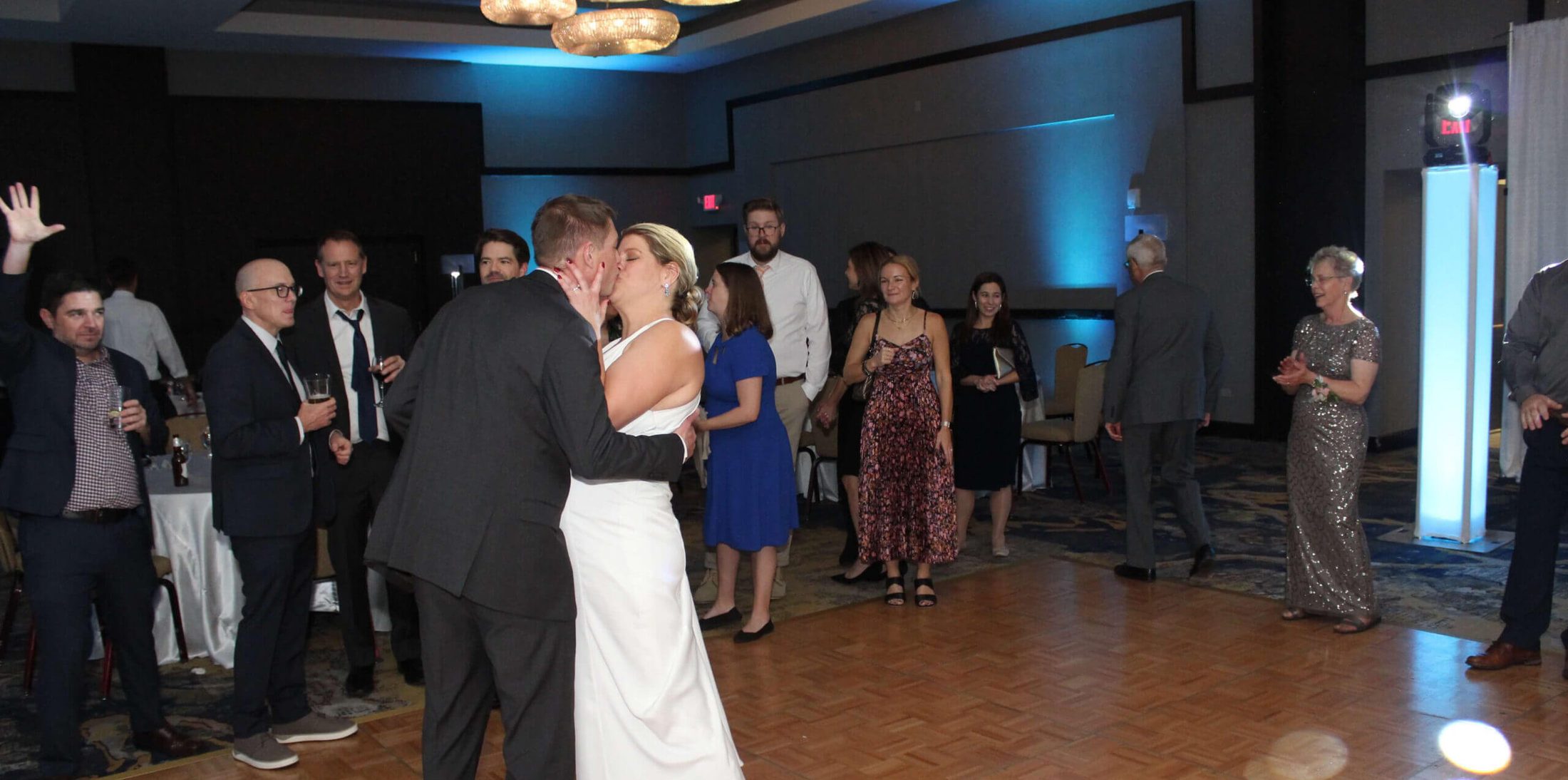 Bride and groom exchanging a kiss,