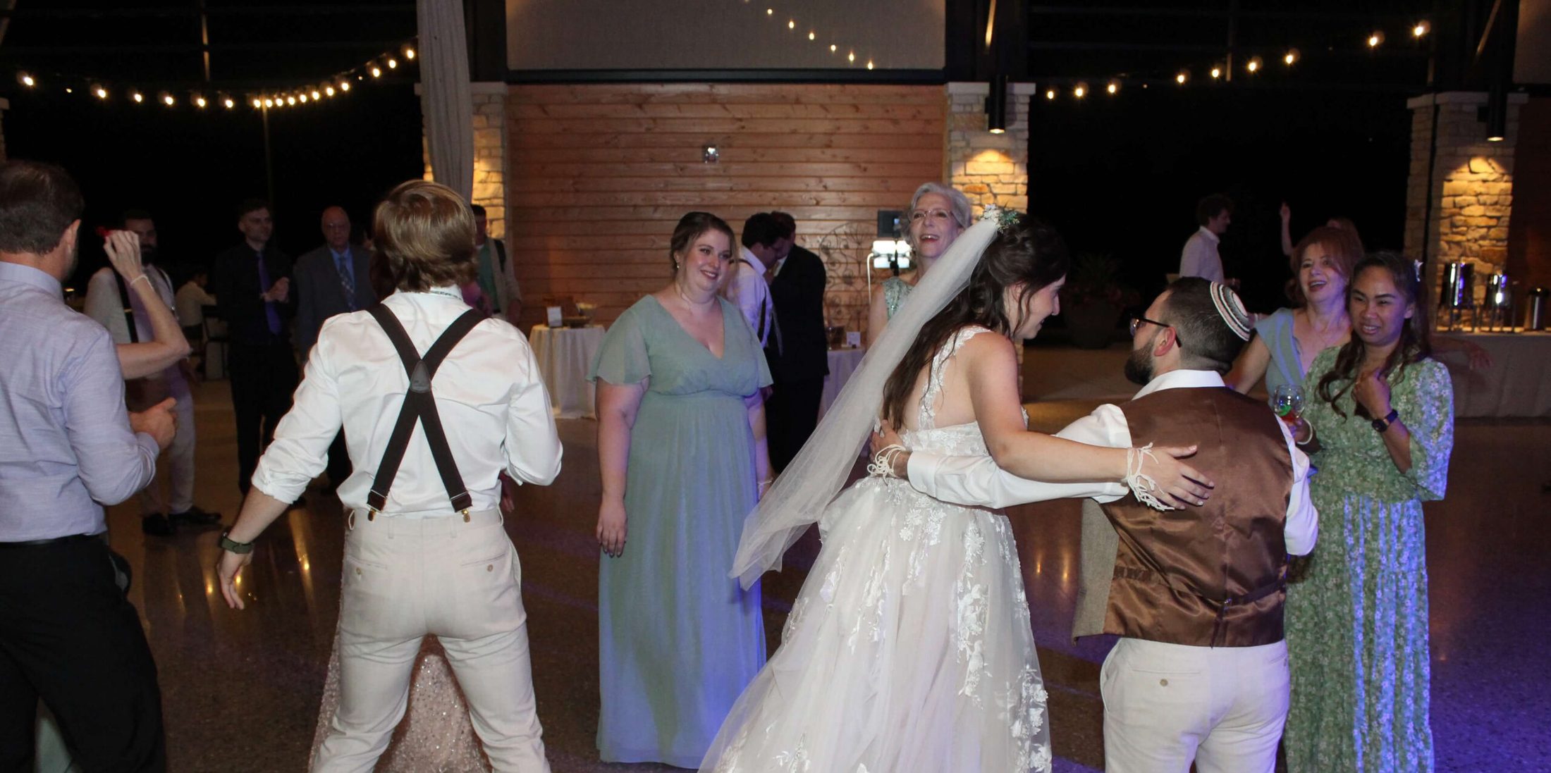Bride and groom on the dance floor at Morton Arboretum