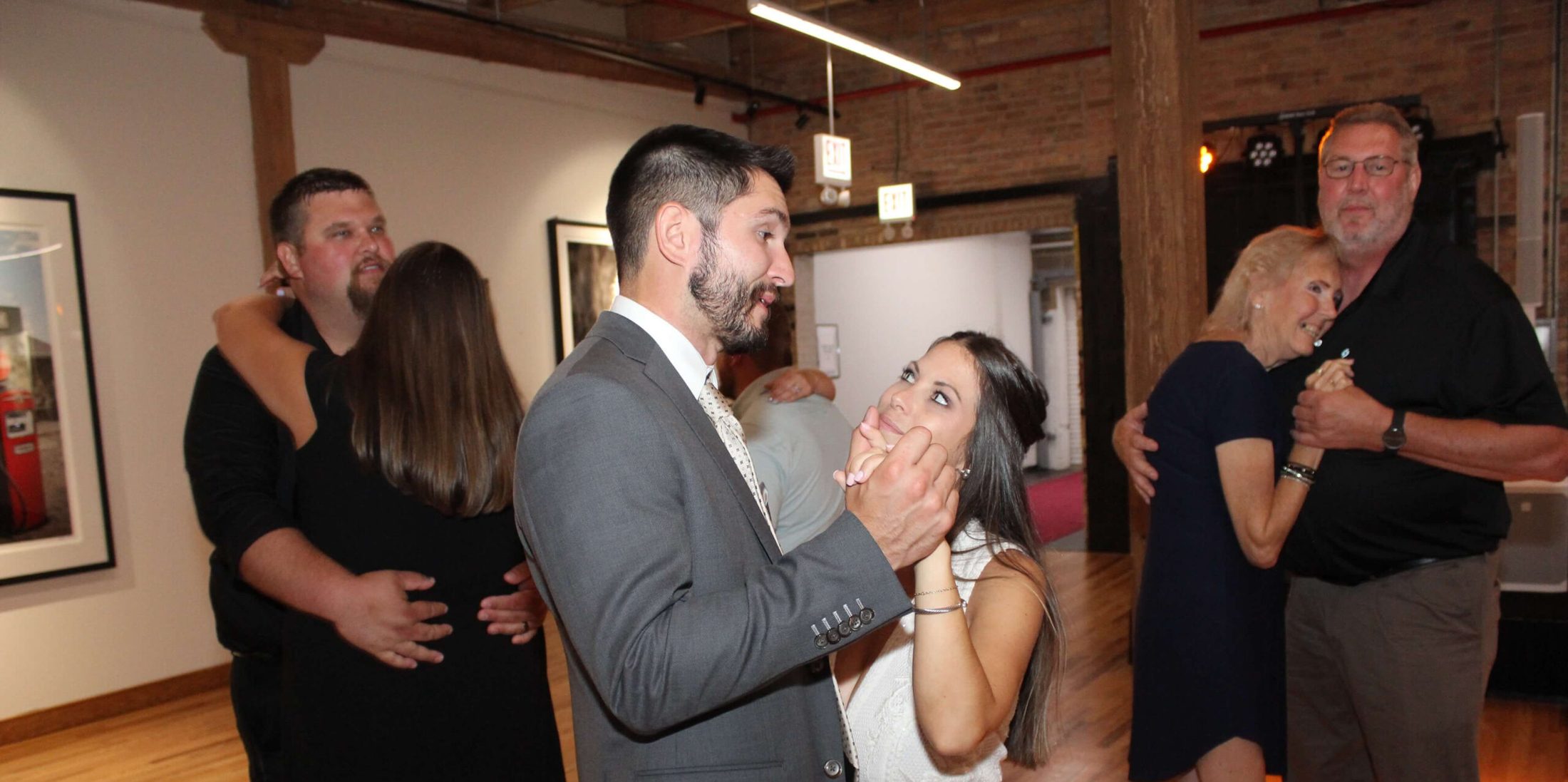 Bride and groom on the dance floor at Morgan Arts Complex